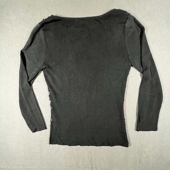 Sweaterworks Black Sparkle Sequin Embellished‎ Knit Long Sleeve Top Medium - Picture 2 of 10